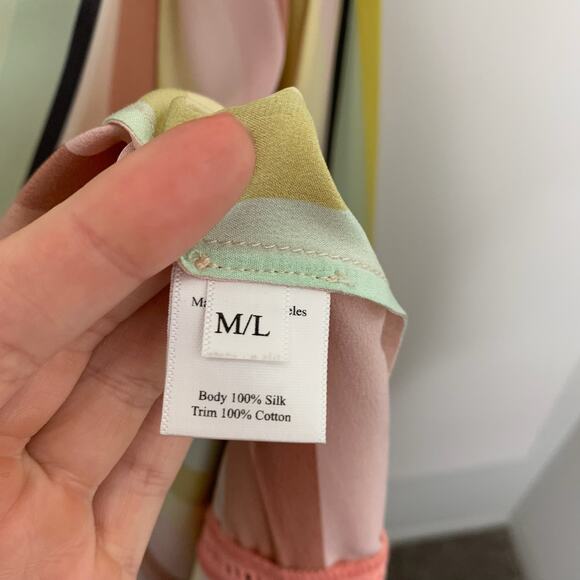 We Are LEONE Contrast Maxi Cardigan Striped Tie Dress Womens Large Medium Silk - Picture 13 of 16